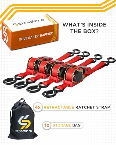 Strapinno ratchet strap kit with storage bag